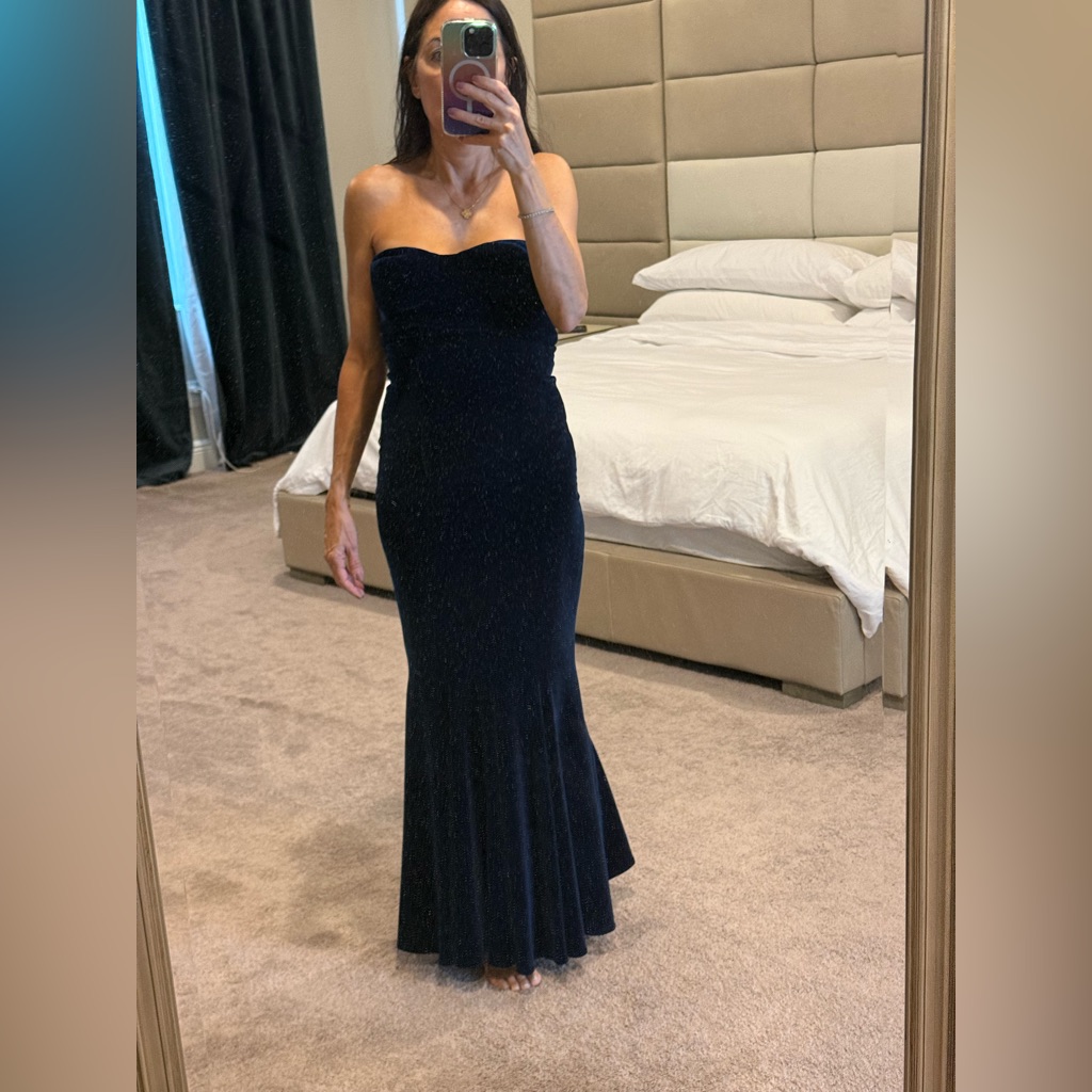 Strapless Blue Velvet Mermaid Bogdar Gown